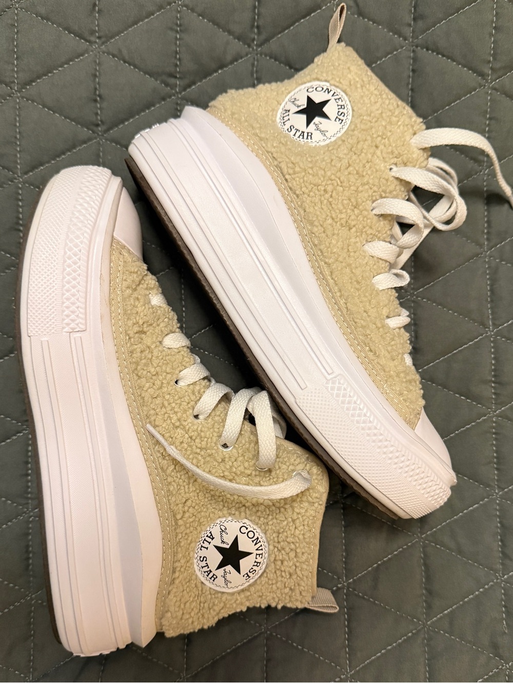 Converse Sherpa High Top Sneakers - Cream White *CLEAN* Girls Teens Womens